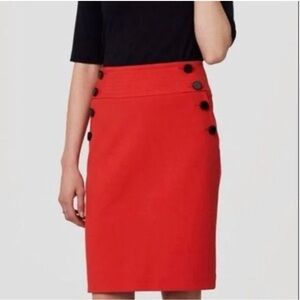 LOFT Red Button-Accent Pencil Skirt